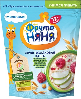 Фруто Няня каша молоч мультизлак ябл/кукур хлопья/малина 200г (Прогресс)