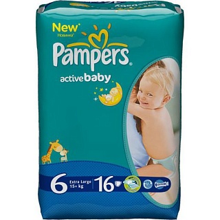 Памперс Подгузники Active Baby экстра лардж 15+кг N16 (Проктер)
