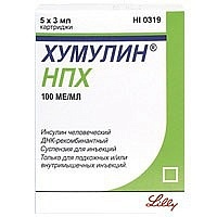 Инсулин Хумулин НПХ картридж 100МЕ/мл 3мл N5 (Эли Лилли)